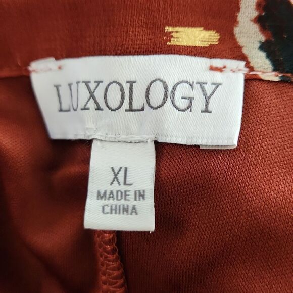 Luxology women's XL ruffled bronze floral print long sleeve dress - Picture 4 of 6